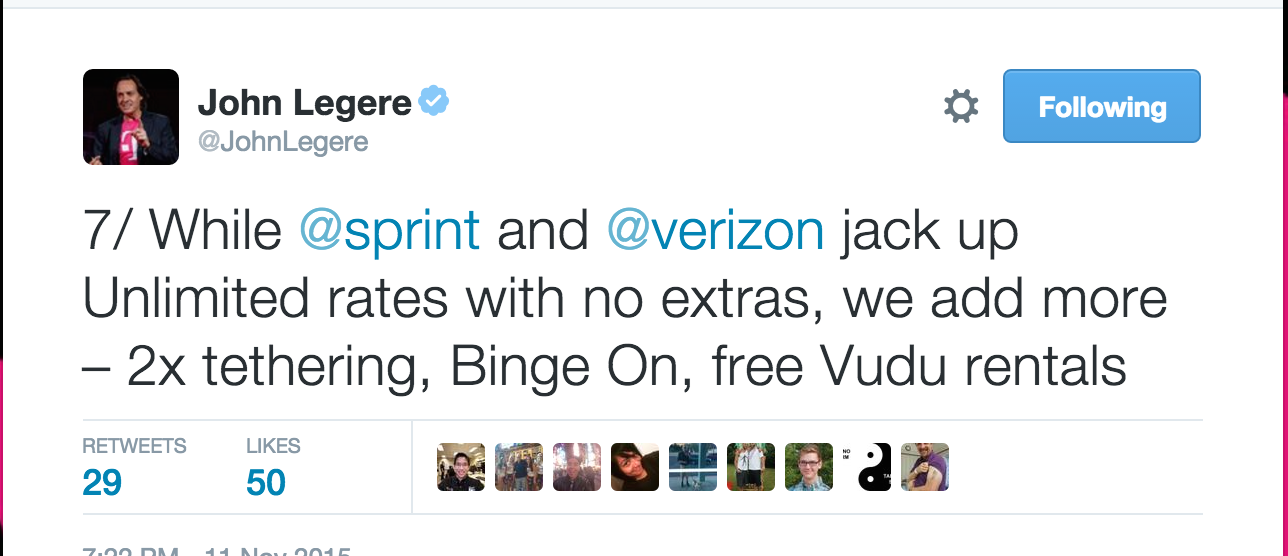 One of Legere's 9 Tweets from last night in response to questions about T-Mobile's new Simple Choice Amped plans.