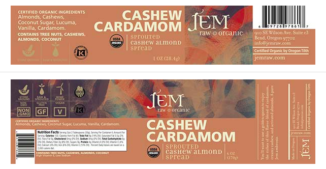JEM's Cashew Cardamom is just one of 12 types of nut butter spread being recalled. 