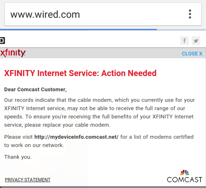 Why Is Comcast Interrupting My WebBrowsing To Upsell Me On A New Modem