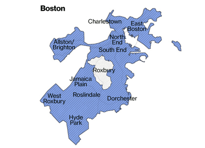 Bloomberg's map of Amazon Prime same-day delivery in Boston