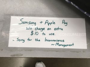 Why Did This Store Falsely Claim There Was A $10 Fee For Apple Pay Or Samsung Pay?