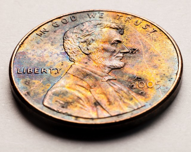 Lincoln cent with corrosion